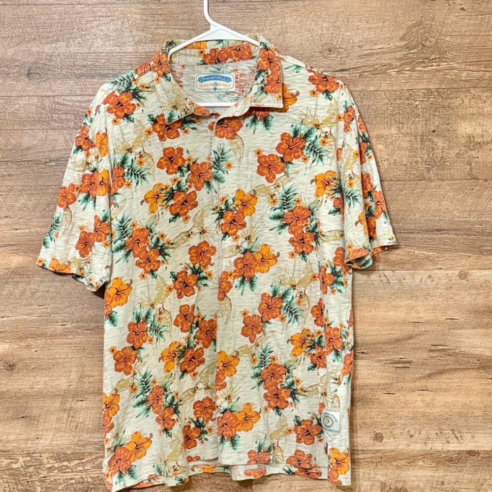 Margaritaville Floral Print Men's Soft Polo Shirt -Hawaiian/Tropical/Beach Vibe